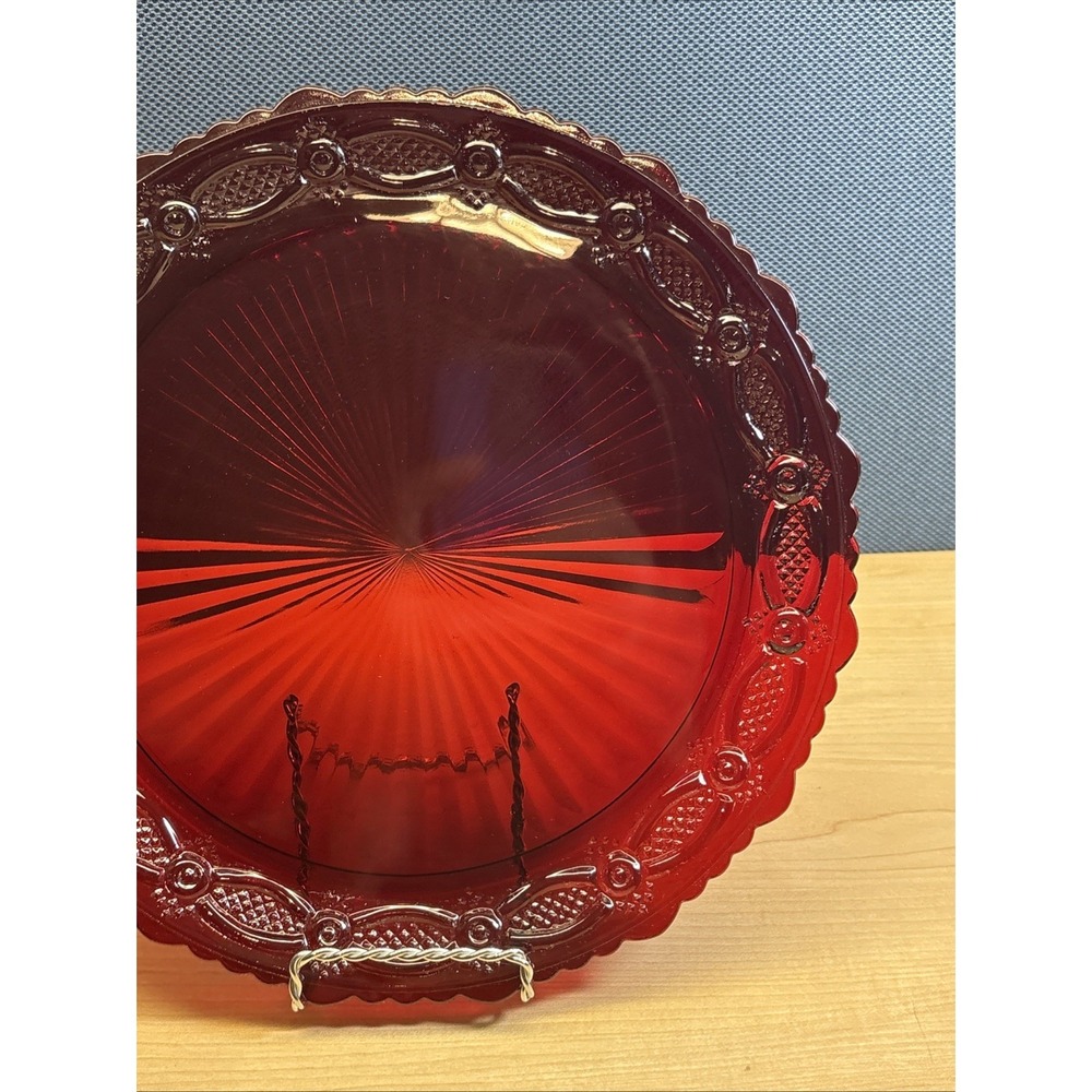 Avon 1876 Cape Cod Dinner Plate 10.5" Ruby Red Pressed Glass Vintage Set of 4 - Picture 3 of 11